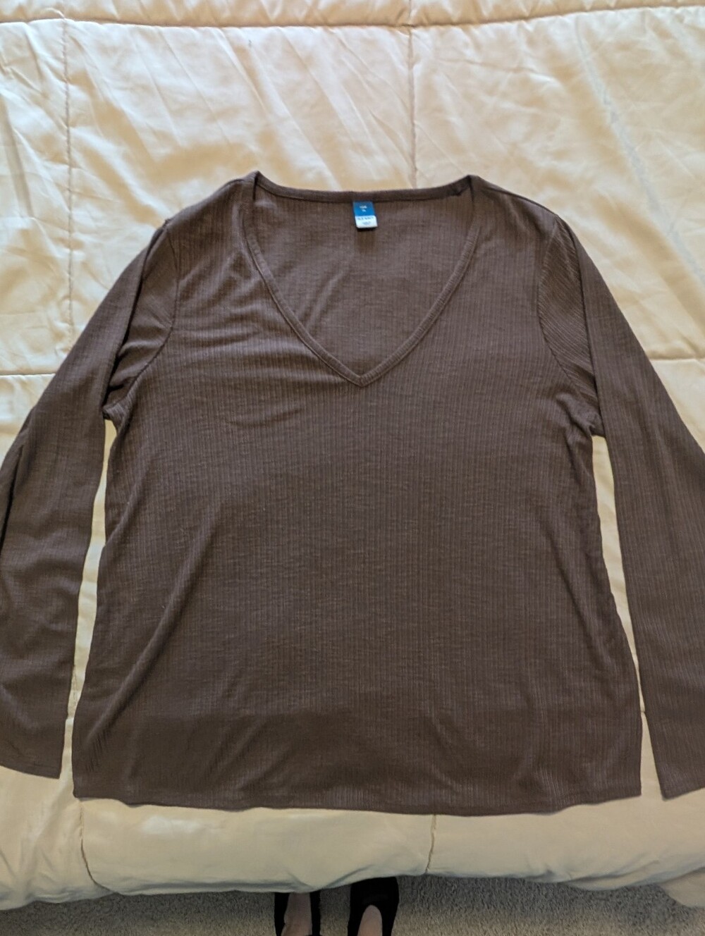 Old Navy Brown V-Neck Ribbed Long Sleeve Top
